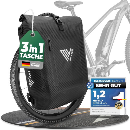 MIVELO PRIMUS - 3-in-1 Waterdichte Fietstas - 20 L - Carbon
