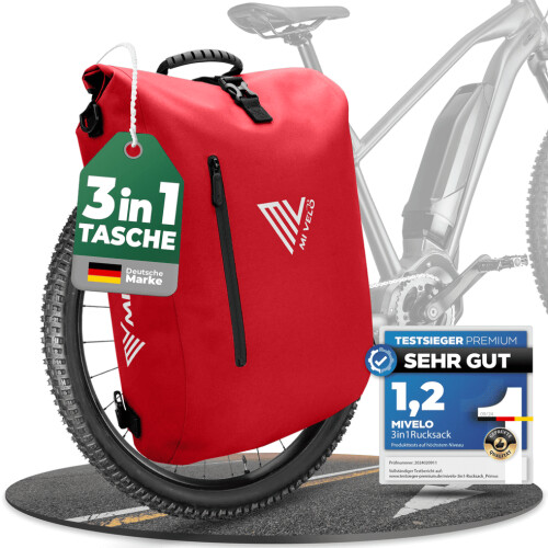 Mivelo PRIMUS - 3-in-1 Waterdichte Fietstas met Laptopvak - Rood - 20 L