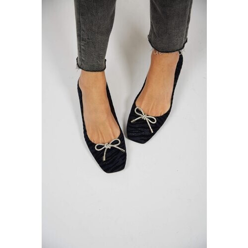 Momoc dames vegan Ballerina's Zebra Navy Met Schattige Strik Tweedehands