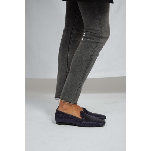 Momoc dames vegan Loafers Ny Oceaanblauw Metallic Tweedehands