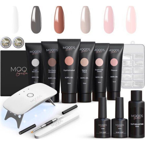 Moods Gellac - Luxe Polygel Set - Polygel Nagels Starterspakket - UV LED lamp - 6 Kleuren