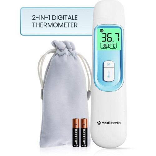 MostEssential 2-in-1 Digitale Koortsthermometer - Oorthermometer - Contactloos - Nauwkeurig - 20D