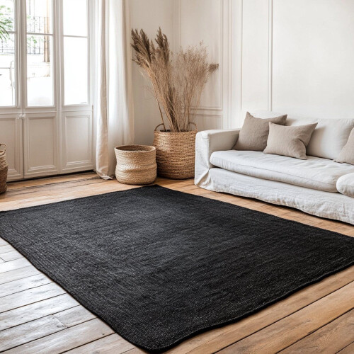 MrCarpet - Jute vloerkleed - Handgeweven dubbelzijdig - Antraciet/zwart 200x290cm Tweedehands