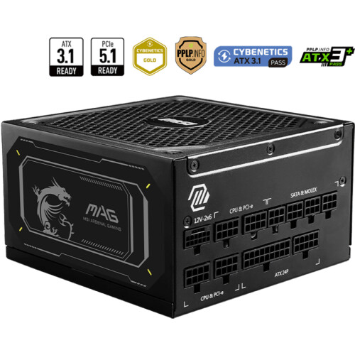 MSI MAG A1000GL - Interne voeding (PSU) - 1000W - Cybenetics ETA Gold - Volledig modulair - PCIe 5.0