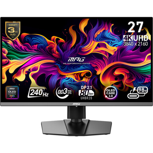MSI MPG 272URX - Gamingmonitor - 27"QD-OLED 4K 240Hz - Zwart