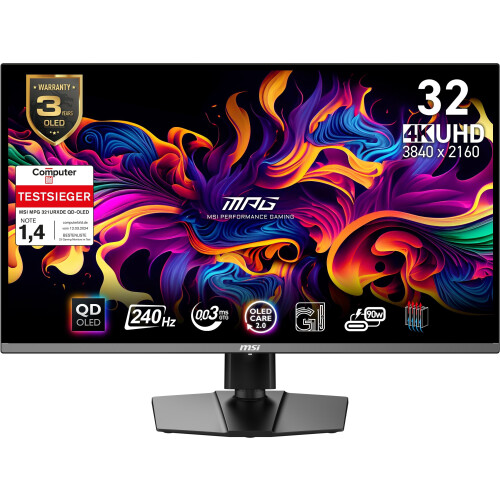 MSI MPG 321URXDE - QD-OLED Monitor - 31,5"4K 240Hz - Zwart