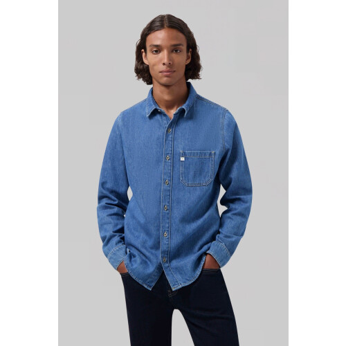 MUD Jeans mannen vegan Overhemd Stanley Medium Steenblauw Tweedehands
