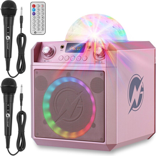 N-GEAR Block Party 602 XL - Karaoke set - 2 Microfoons - Bluetooth speaker - RGB verlichting - Space Pink (2 stuks)