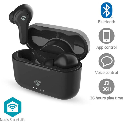 Nedis Draadloze Oordopjes – Bluetooth – 36 u – Touch Control – Oplaadcase – Zwart