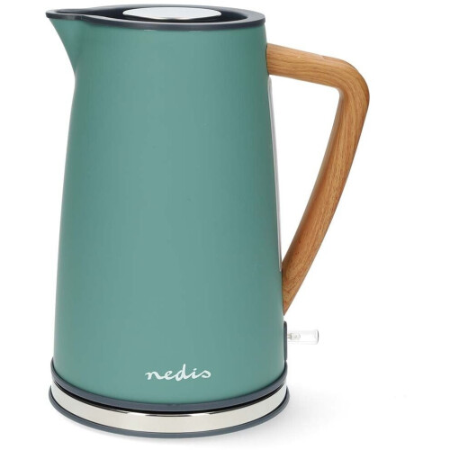 Nedis KAWK510EGN - Elektrische waterkoker - 1,7L 2200W - Roestvrijstaal hout rubberlak Tweedehands