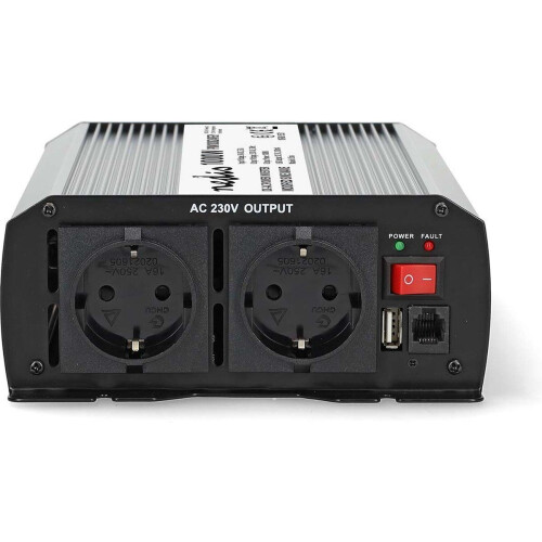 Nedis Omvormer 1000W - Spanningsomvormer 24V naar 230V - 2x Stopcontact & 1x USB - Zilver