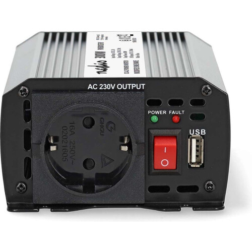 Nedis Omvormer 300W - 12V / 230V - Stopcontact & USB Oplaadpoort - Zilver