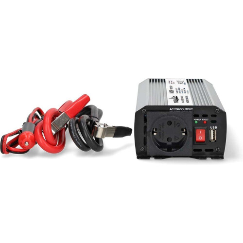Nedis Omvormer 600W - 12V / 230V - Stopcontact & USB Oplaadpoort - Zilver