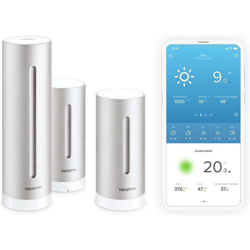 Netatmo Slim Weerstation - Binnen & Buiten - CO2 meter Hygrometer Luchtkwaliteitsmeter - Extra binnenmodule - Werkt met Google Home Alexa Apple