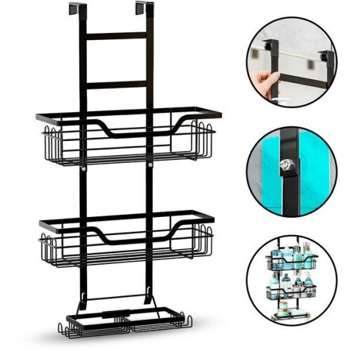 Nevana 3-laags Doucherek - Zonder boren - Hangend - RVS Zwart - 31x12x60,5cm (3 mandjes)