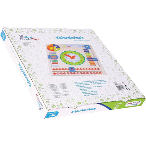New Classic Toys® Houten Kalenderklok - Leer Klokkijken - Leerklok - Weet jij welke dag het is? Hoe laat is het? Schijnt de zon? - Dagen, Maanden, Sei