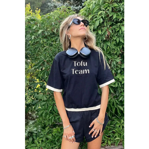 New Orchard dames vegan T-Shirt Tofu Team Marineblauw Tweedehands