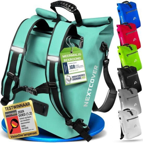 Nextcover 3in1 Fietstas - Waterdichte Rugzak Schoudertas 25L - PVC vrij Mint Tweedehands