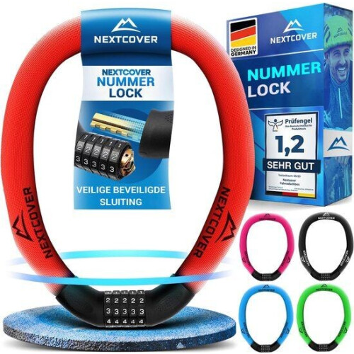 NEXTCOVER® Cijferslot Fietsslot - Ringslot - Hoge veiligheid 5-cijferige code - Rood