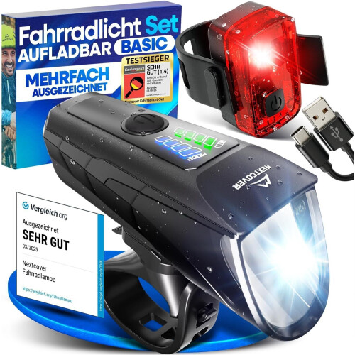 NEXTCOVER® fietsverlichtingsset - LED - Sensor - USB-oplaadbaar - Waterdicht - StVZO-goedgekeurd