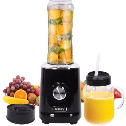 Niceey Mini Blender - Smoothie Maker - Blender Smoothie - Juicer - 500W - met 2 To-Go Bekers - Zwart
