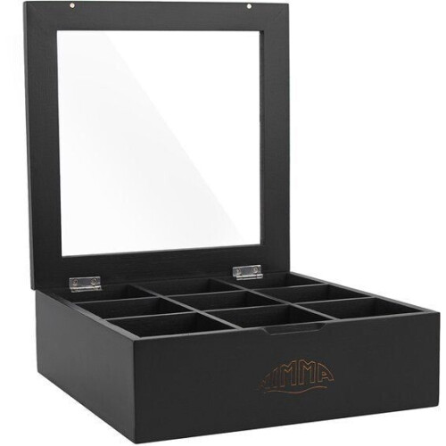 Nimma Theedoos van Bamboe– 9 Vakken – Plexiglas Deksel – Magnetische Sluiting