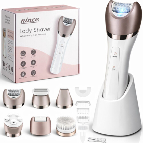 Nince - Epileerapparaat dames - Epilator Gezicht - Epilator- 6 Opzetstukken - Ladyshave - Gezichtsreiniger - Ontharingsapparaat - Usb Oplaadbaar