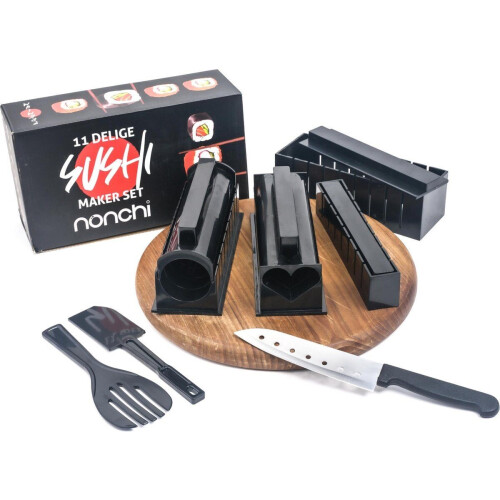Nonchi XXL Sushi Maker - Complete Sushi Set - 13-delig - Inclusief Recepten E-book - Zwart