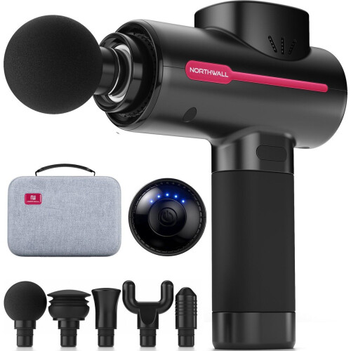 Northwall Massage Gun Professioneel PRO - Massage Pistool Inclusief Koffer en 5 Opzetstukken - Krachtig en Draadloos Sport en Relax Massage Apparaat