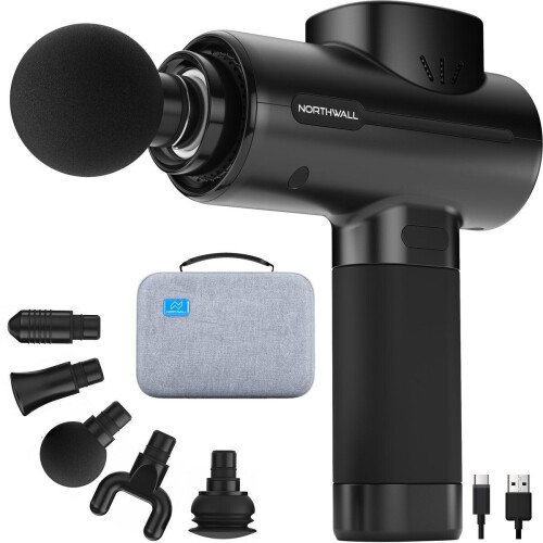 Northwall Northgun PRO - Massage Gun - 5 Opzetstukken Draadloos Krachtig Zwart/Rood