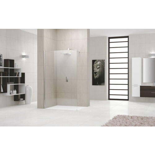 Novellini Giada - Inloopdouche - H 98 100x195cm muursteun 100cm mat chroom profiel helder glas met satinband Tweedehands