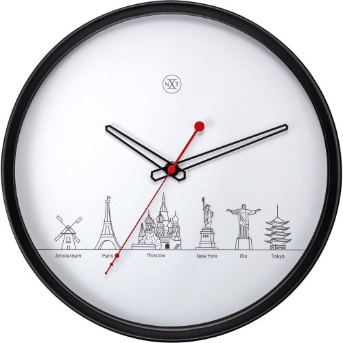 nXt Worldtour - Wandklok - 30 cm - Stil - Zwart/Wit