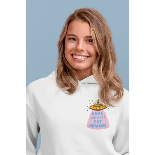 Oat Milk Club dames vegan Hoodie Save Animals Eat Humans Unisex Wit Tweedehands