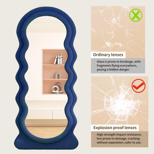 Onregelmatige golvende spiegel - Volledige lengte 160 x 60 cm - Asymmetrisch ontwerp - Blauw