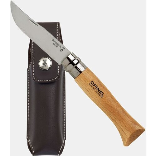 Opinel Nr. 08 RVS Zakmes + Etui Lichtbruin/Donkerbruin Tweedehands
