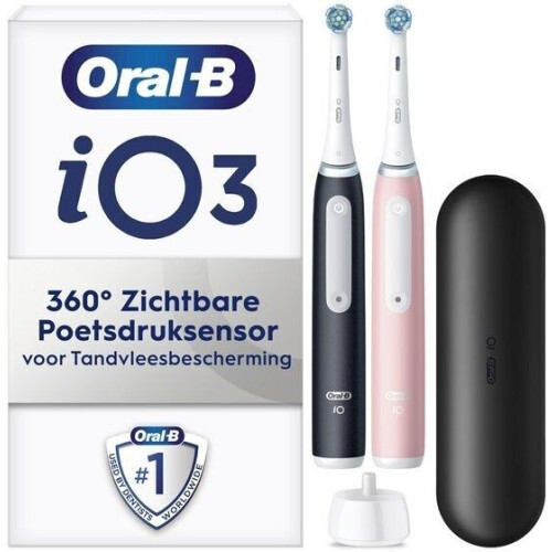 Oral-B iO 3 - Elektrische tandenborstel - 3 poetsstanden - Duo pack Zwart/Roze Tweedehands