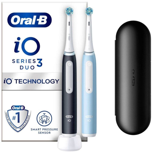 Oral-B iO 3 - Elektrische Tandenborstel - Poetsdruksensor - Zwart/Blauw (set van 2)