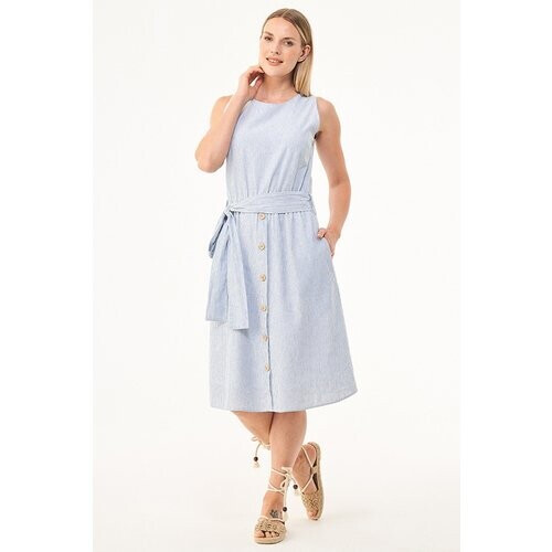 ORGANICATION dames vegan Gestreepte Jurk Lichtblauw Tweedehands