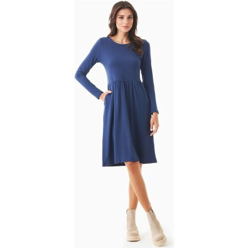 ORGANICATION dames vegan Jerseyjurk Met Lange Mouwen Biologisch Katoen Blauw Tweedehands