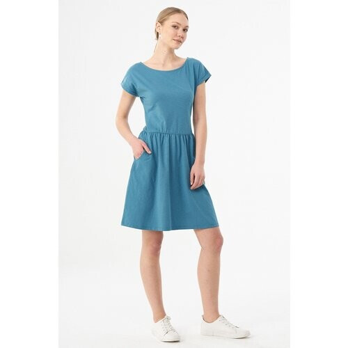 ORGANICATION dames vegan Slub Jersey Jurk Petrol Blauw Tweedehands