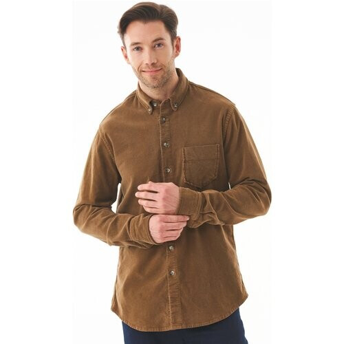 ORGANICATION mannen vegan Corduroy Overhemd Camel Tweedehands