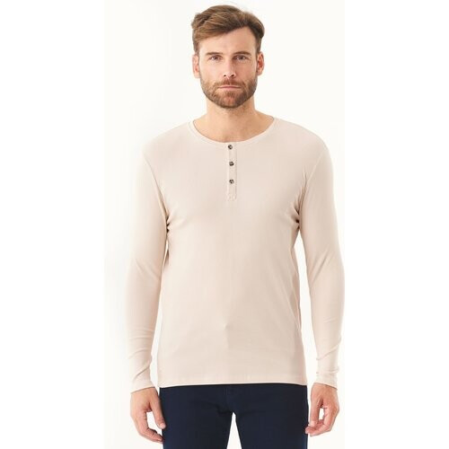 ORGANICATION mannen vegan Geribbeld Henley Shirt Stone Tweedehands