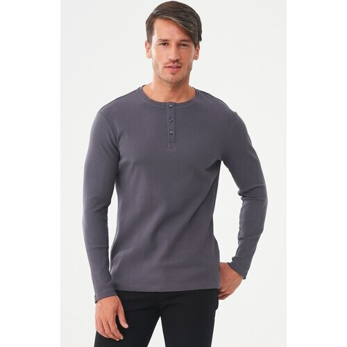 ORGANICATION mannen vegan Geribbelde Henley Top Donkergrijs Tweedehands