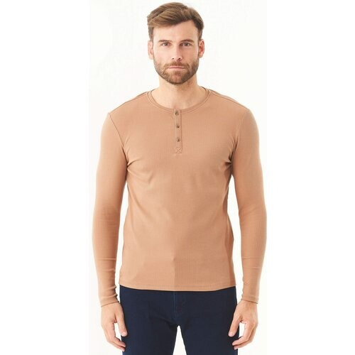 ORGANICATION mannen vegan Longsleeve T-Shirt Geribbeld Lichtbruin Tweedehands