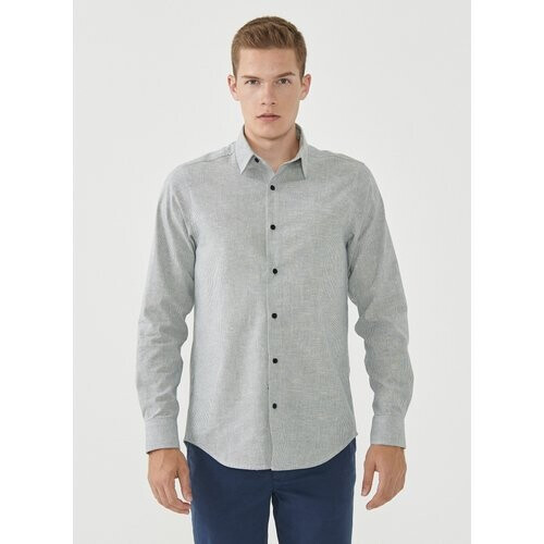 ORGANICATION mannen vegan Overhemd Streep Lichtblauw Tweedehands