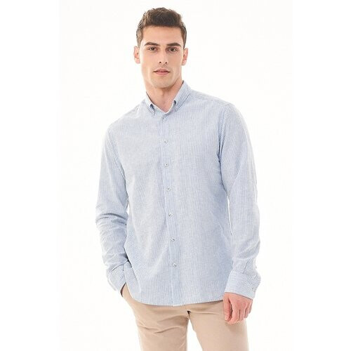 ORGANICATION mannen vegan Overhemd Streepjes Blauw Tweedehands