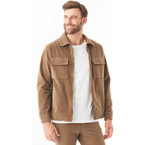 ORGANICATION mannen vegan Overshirt Corduroy Full Zip Cord Camel Brown Tweedehands