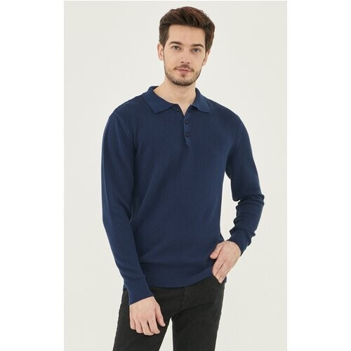 ORGANICATION mannen vegan Polotrui Wafeleffect Donkerblauw Tweedehands