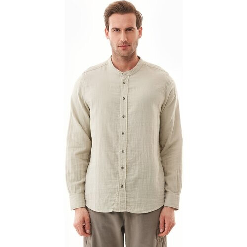 ORGANICATION mannen vegan Shirt Met Opstaande Kraag Tint Groen Tweedehands