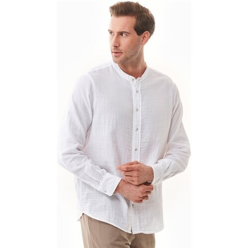 ORGANICATION mannen vegan Shirt Met Opstaande Kraag Wit Tweedehands